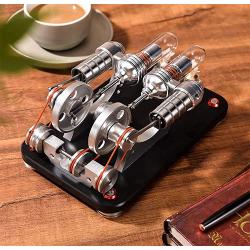 Hot Air Stirling Engine Motor Model, Double-Cylinder External Combustion Engine, Physical Science Experiment Educational Toy Electricity Generator