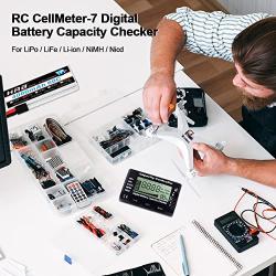 HRB RC Cellmeter 7 Digital Battery Capacity Checker Lipo Battery Checker Controller Lipo Tester Voltage Tester for LiPo Life Li-ion NiMH Nicd Cell Meter Battery Checker Tester for Household Batteries