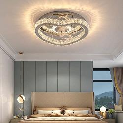 ATELANGE Shining Crystal Ceiling Fan Ceiling Light with Remote Control Creative 3 Colors 3 Speeds Ceiling Fan with Lights Dimmable Low Profile Fan Light Semi Flush Mount Pure Copper Motor for Bedroom