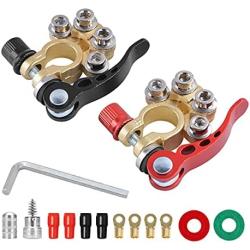 Car Battery Terminal Connectors, 2 Pcs 4 Way Quick Release Disconnect Car Battery Terminal for SAE/JIS Type A Posts, Compatible With Cars, Vans, Trucks and More