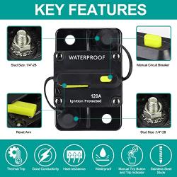 120 Amp Circuit Breaker,with Manual Reset,12V-48V DC, for Car Marine Trolling Motors Boat ATV Manual Power Protect and Automotive Marine Boat Audio System Protection