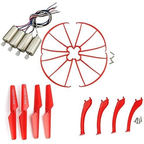 Upgraded Spare Parts Replacement for Syma X5S X5SC X5SW RC Quadcopter Rc Helicopter Copter Toy Motor Main Blade Propellers Propeller Protectors Blades Frame Landing Skid Included Screws Set (Red)