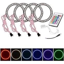 Qiuko 4pcs 90mm RGB Halo Rings Headlight Car Angel Eyes Motorcycle With 24 Keys Controller