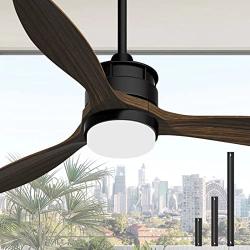 Obabala Outdoor Ceiling Fan with Light and Remote 52” Wood Ceiling Fan Black with LED Lights for Patios,Reversible DC Motor