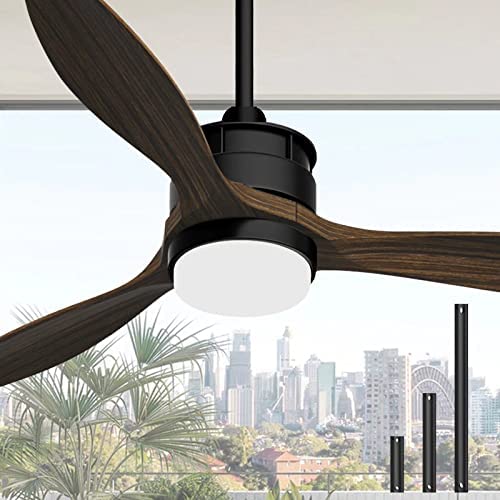 Obabala Outdoor Ceiling Fan with Light and Remote 52” Wood Ceiling Fan Black with LED Lights for Patios,Reversible DC Motor