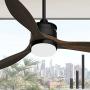Obabala Outdoor Ceiling Fan with Light and Remote 52” Wood Ceiling Fan Black with LED Lights for Patios,Reversible DC Motor