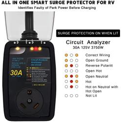 rv Surge Protector 30 Amp Smart RV Surge Protector with Waterproof Cover All-in-1 Circuit Analyzer Power Guard for RV, Camper, Trailer, Truck, Motorboat,Black