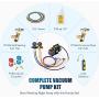 Orion Motor Tech AC Vacuum Pump and Gauge Set, 4 Way AC Gauges and 4 cfm HVAC Vacuum Pump with Leak Detector 5FT Hoses Couplers R410a Adapters, Puncturing & Self Sealing R134a Can Taps AC Recharge Kit