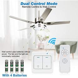 LEDMO Stainless Steel Ceiling Fans with Lights Kits 2 Control Methods with Remote Wall Controller Modern 3 Color Lights 48inch 5 Blades for Kitchen Bedroom Living Dinning Room