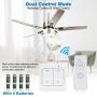 LEDMO Stainless Steel Ceiling Fans with Lights Kits 2 Control Methods with Remote Wall Controller Modern 3 Color Lights 48inch 5 Blades for Kitchen Bedroom Living Dinning Room