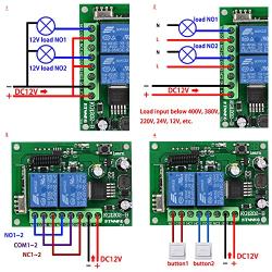 433MHz Universal Wireless Remote Control DC 12V 10A 2CH RF Relay Receiver Transmitter for Garage/Gate/Motor/LED/Light/Smart Room