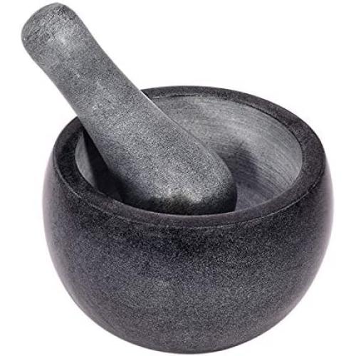 Divit Shilp Mortar and Pestle, Made of Heavy Duty Polished Hard Stone, Natural Stone Grinder for Spices, Pastes, Herbs, Seasoning etc. (Grey Original)