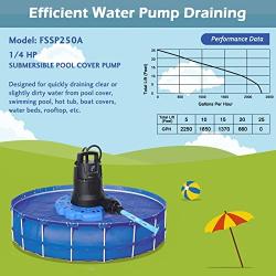 FLUENTPOWER Automatic Pool Cover Pump, 1/4 HP 2310GPH Submersible Water Removal Pump, with Check Valve Adapter, for Swimming Pool, Hot Tub, Boat Covers, Water Beds, Rooftop, Shallow Pit Water