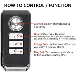 Japard 113dB Bike Alarm with Remote - Motion Sensor, Waterproof IP55, Remote Access 65ft Motorcycle Bicycle Alarm Security System