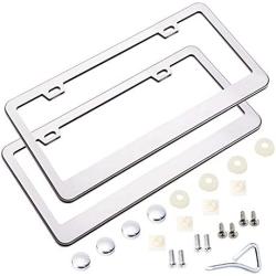 Orion Motor Tech License Plate Frames, 2pc Frame Car Accessories Set, Stainless Steel Car License Plate Frames, Universal License Plate Holders with Screws Screwdriver for Women Men, Silver