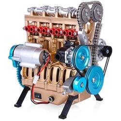 DQzswlkjfafafa All-Metal 4-Cylinder Engine Model, Natural Resin Simulation Engine Model Kit Motor