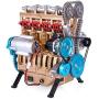 DQzswlkjfafafa All-Metal 4-Cylinder Engine Model, Natural Resin Simulation Engine Model Kit Motor