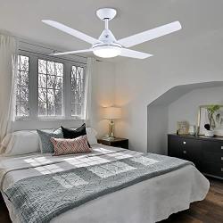 48-in Ceiling Fan with Lights and Remote, Newday White Ceiling Fan with 4 Reversible Blades, Quit Motor, 3 Speed, Modern Ceiling Fan Adjustable Color Temperature, for Indoor/Outdoor