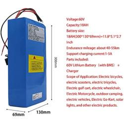 Jieoto 60V 18AH 20AH Ebike Lithium-ion Battery Pack for 1500W 1200W 1000W 750W 500W Motor for Moped Scooters Electric Motorcycles Electric Tricycles, etc. (with Charger)