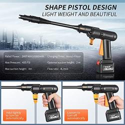 Cordless Pressure Washer Gun, 2 x 24V Batteries 20000Ah 200W Max 435PSI Portable Power Cleaner, 200W High Pressure Washer with 3In1 Adjustable Nozzle, Suitable for Washing Cars/Flowers/Floors, etc.