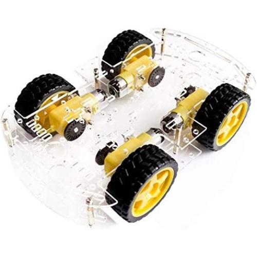 Vehicles-OCS 4 Wheel Plastic Stable with Speed Tacho DIY Mechanical Structure Motor Chassis Kits Spare Parts Doule-Layer Smart Car - (Color: Transparent)