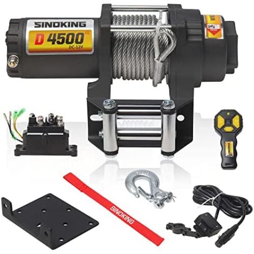 SINOKING 4500lb 12V UTV/ATV Winch with 1/4”x 32ft Rope, Wired and Wireless Control
