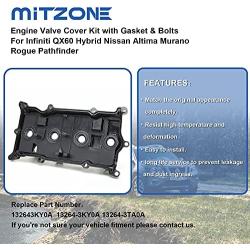 MITZONE Engine Valve Cover with Gasket and Bolts Compatible with 2014-2017 Nissan Altima Rogue Murano 2014 Pathfinder 2014-2017 Infiniti Qx60 2.5L Replace # 13264-3KY0A