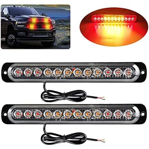 Yifengshun LED Emergency Strobe Lights Bar , Universal 2pcs 12 LED Surface Mount Emergency Warning Hazard Flashing Strobe Light Bar for Truck, Off Road Vehicle, ATVs,Motorcycles(Red&Amber)