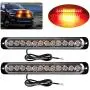 Yifengshun LED Emergency Strobe Lights Bar , Universal 2pcs 12 LED Surface Mount Emergency Warning Hazard Flashing Strobe Light Bar for Truck, Off Road Vehicle, ATVs,Motorcycles(Red&Amber)
