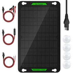 10W 12V Solar Car Battery Charger Pro, Portable Solar Panel Trickle Charger & Maintainer Built-in MPPT Charge Controller + 3-Stages Charging for Automotive Motorcycle RV Boat Trailer Snowmobile