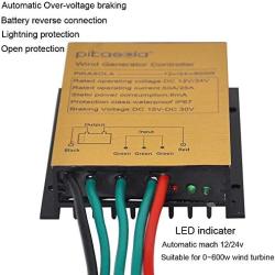 Pikasola Wind Turbine Charge Controller Mini Wind Turbine Generator Controller IP67 Waterproof 12V/24V Automatic Controller Suitable for 400Watt 500Watt 600Watt Wind Turbine System