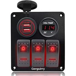 Gerguirry 3 Gang Marine Rocker Switch Panel 12V/24V Dual USB Charger & Voltmeter/Power Socket Toggle Switch Panel Waterproof for Car Marine RV Truck Boat