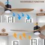 Ovlaim 52 Inch Indoor Outdoor Smart Ceiling Fan with Dimmable Led Light & Remote, 6 Speed DC Motor, 3 Natural Wood Blades