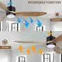 Ovlaim 52 Inch Indoor Outdoor Smart Ceiling Fan with Dimmable Led Light & Remote, 6 Speed DC Motor, 3 Natural Wood Blades