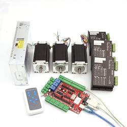 3 Axis CNC Kit Nema23 Stepper Motor (Dual Shaft) 425oz-in 112mm 3A & Driver 40VDC 4A 128 microstep for CNC Router Milling Engraving Machine