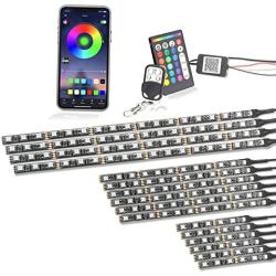16pcs Motorcycle LED Light Kit, QIRUIMY Motorcycle Lights Underglow Kit with APP/IR/RF Wireless Remote Control, Bluetooth Neon Lights Strips for Harley Davidson Honda Kawasaki Suzuki