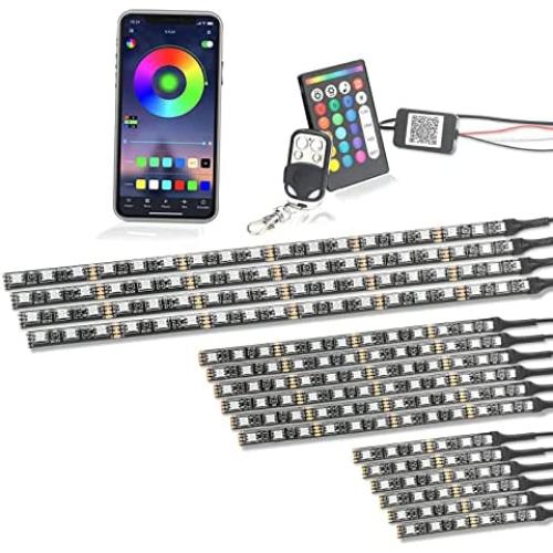16pcs Motorcycle LED Light Kit, QIRUIMY Motorcycle Lights Underglow Kit with APP/IR/RF Wireless Remote Control, Bluetooth Neon Lights Strips for Harley Davidson Honda Kawasaki Suzuki
