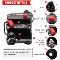 KEDAKEJI 50 Amp Waterproof Circuit Breaker with Manual Reset for Car Marine Trolling Motors Boat ATV Manual Power Protect for Audio System Fuse,12V-48VDC