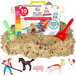 Sense & Grow Sensory Sand Activity Kit - Sand Bin with 6 Farm Animal Figurines and Accessories Included - Educational STEM Learning Toy for Children - Fine Motor Montessori Sensory Toys for Kids 3+