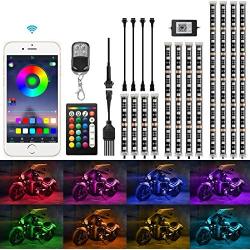 HYB Motorcycle LED Light Kit with Smart Brake RGB Accent Glow Atmosphere Lights Waterproof with APP IR RF Remote Controllers for Harely Davidson Honda Kawasaki Suzuki 12pcs