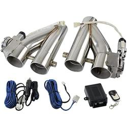 PQY Stainless Steel 2.5 inch Electric Exhaust Cutout Remote Controller Motor E-cut Valve Kit Dual Flaps Type Wireless Remote Control 2PCS Pipe Kit