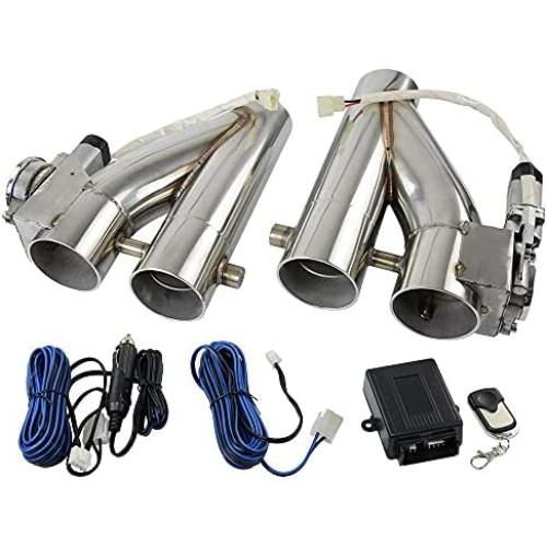 PQY Stainless Steel 2.5 inch Electric Exhaust Cutout Remote Controller Motor E-cut Valve Kit Dual Flaps Type Wireless Remote Control 2PCS Pipe Kit