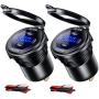 2 Pack Dual USB C Car Charger Socket, 12V/24V USB Outlet, PD Type C Fast Car Charger with LED Voltmeter & Button Switch for Car Boat Marine Bus Truck Motorcycle GOBGOD