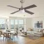 Ovlaim 48 Inch DC Motor Celing Fan Indoor with LED Light and Remote, 4 Wood Blades Ceiling Fan for Bedroom, Brown