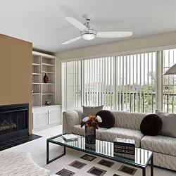 Metal Ceiling Fan with Lights | Modern Dimmable Fixture with Remote Control | Brushed Steel 3 Blade Propeller Design with No-Light Option | Downrod Included for Hanging, 52 Inch