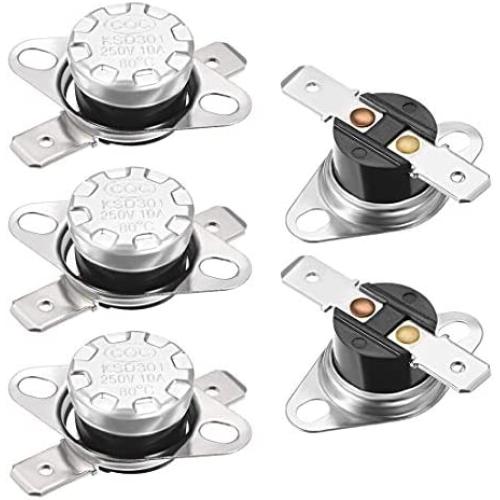 uxcell KSD301 Thermostat 80°C/176°F 10A Normally Open N.O Adjust Snap Disc Temperature Switch for Microwave,Oven,Coffee Maker 5pcs