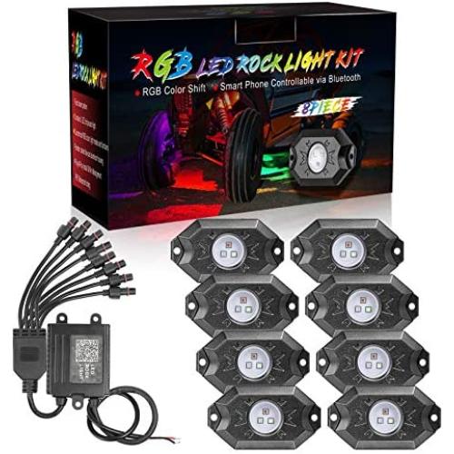 Niking Auto 8 Pods RGB LED Rock Light Kits with Bluetooth Controller Waterproof Multicolor Neon LED Lights Underglow Trail Rig Lights for Trucks SUV ATV Boat Motorcycle Off Road
