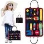 ThinkMax Busy Board，Early Education Sensory Activity Board for Basic Skills Learning, Dress Cognition for Boys and Girls, Busy Bag with Letters and Numbers