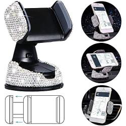 Bling Phone Car Holder with Air Vent Clip Shiny Engine Button Deco 3 In1 Charging Cable Rhinestone Car Accessories for Women