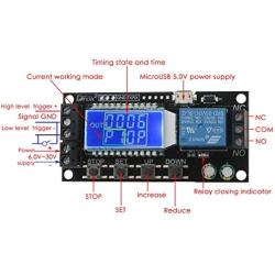 Time Delay Relay, DROK Timer Delay Controller Module DC 5V 12V 24V Delay-Off Cycle Timer 0.01s-9999mins Adjustable Trigger Delay Switch Control Relay Board with LCD Display Support Micro USB 5V Input